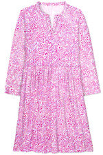 Vestido para mujer - Vestido rosa púrpura estampado animal - Vestido midi - Algodón - Grande
