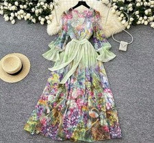 Moda Pasarela Otoño Vestido Largo Para Mujer Cuello Alto Pliegues Acanalados Completo m-xxl