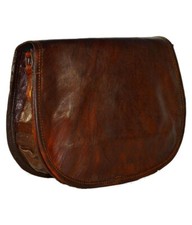 Bolso hecho a mano de hombro cruzado de cuero marrón genuino vintage de 16" p...