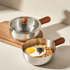 Sartén Multifuncional Acero Inoxidable con Mango de Madera para Cocina
