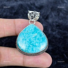Corazón Natural Amazonita 925 Plata Nuevo Bisel Cumpleaños Hija Regalo Boho Colgante