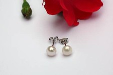 7mm Weiß echt Süßwasser Perlen Schmuck Ohrhänger Ohrringe Ohrstecker 925 Silber