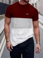 Camisetas casuales sencillas bloques color cuello redondo cómodas hombre rojo