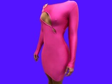 Vestido ceñido al cuerpo recortado para mujer: diseño único, PERSONALIZADO|Fucsia|Manga larga| Pequeño