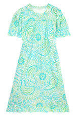 Vestido para mujer - Vestido estampado turquesa verde - Vestido midi - Mediano - Algodón