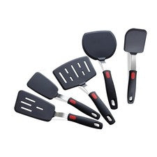 Juego de 5 espátulas de silicona para utensilios de cocina antiadherentes anchos y ranurados para