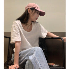 Mujer Manga Corta Suelta Cuello Redondo Manga Corta Versión Coreana Moda Base