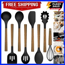 Juego de Utensilios de Cocina de Silicona, Juego de Utensilios de Cocina de 8 Piezas con Acaci Natural...