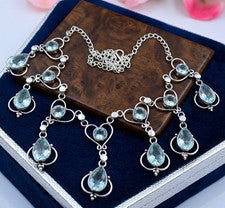 Collar Aguamarina Plata de Ley 925 Piedras Preciosas Hecho a Mano Joyería S-18 pulgadas