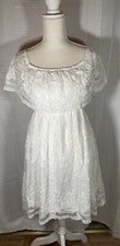 Mini vestido blanco de encaje con hombros descubiertos para mujer talla pequeña de ducha nupcial