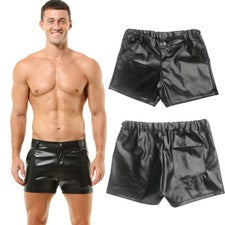 Moda Para hombres Pantalones Cortos de Cuero PU Discoteca Escenario Disfraces Hombre Pantalones Cortos Apretados