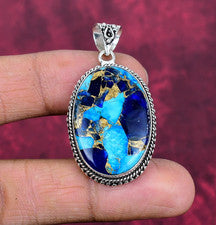 Colgante de joyería delicada hecha a mano de plata de ley 925 con piedras preciosas turquesa de cobre