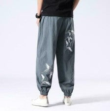 Pantalones informales bordados estilo chino de moda para hombre cómodos de algodón