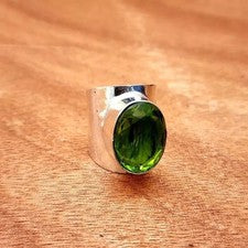 Anillo de piedras preciosas de peridoto, plata 925 maciza hecha a mano banda anillo de mujer todas las tallas SR713