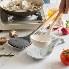 Elegante soporte de cuchara de silicona resistente al calor para mostrador de cocina utensilios R