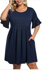 Vestido Corto Pinup Moda Para Mujer Talla Grande Manga Campana Tejido Columpio Informal Playa