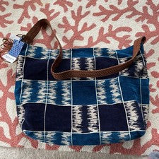 Bolso Cartera de Hombro Mushmina Artesanal Azul y Crema Marroquí Kilim Nuevo con Etiquetas