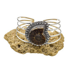 Brazalete brazalete joyería plata esterlina 925 hecho a mano con piedras preciosas fósiles de amonita