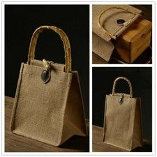 Bolsa de transporte de arpillera de yute con botón de bambú bolsa de compras retro natural
