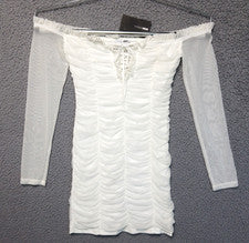 Moda Nova Maura Mini Vestido ceñido al cuerpo acanalado con cordones fuera del hombro para mujer L Nuevo con etiquetas