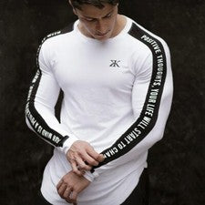 Camiseta De Algodón De Manga Larga Elegante Para Hombre Moda Gimnasio Culturismo