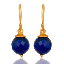 Pendientes colgantes de plata de ley 925 enchapados en oro de 18 quilates de lapislázuli natural joyería