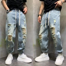 Moda Para hombres Pantalones Ajustados con Cordón Pantalones Sueltos Jeans Hip Hop Verano Informales Pantalones