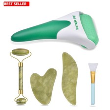 Juego de herramientas faciales rejuvenecedoras de rodillos de jade 6 en 1 y Gua Sha - Descubre la luminosidad