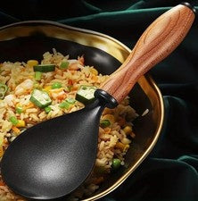 Arroz de acero inoxidable para cuchara de servir con mango cómodo mango de madera carbonizada