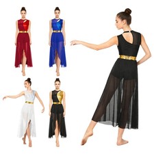 Mujer Vestido Sin Mangas Jersey Rendimiento Ropa Baile Lentejuelas Cintura Cinturón