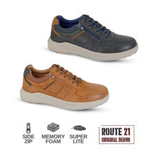 Zapatos de ocio para hombre Route 21 espuma viscoelástica ligeros encaje cremallera zapatillas informales