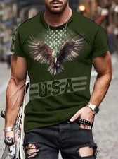 Camiseta Bandera Águila Americana Informal Manga Corta Patriótica Moda Hombres Camiseta