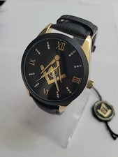 Reloj Masónico Hombre Francmasón Elegante Correa Cuero Negro Reloj Nuevo W2666n
