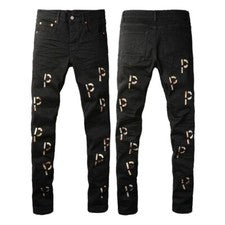 Vaqueros High Street de moda con tendencia de personalidad de marca negra talla 28-40