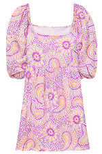 Vestido para mujer - Vestido sin solero estampado amarillo púrpura - XL - Vestido manga abullonada