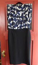 Vestido clásico para mujer Tahari azul blanco negro bloques de colores sin mangas talla L nuevo con etiquetas