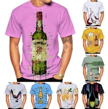 Moda Cáliz Vino Suelto Impreso en 3D Camiseta Hombre Mujer Moda Informal Prendas para el torso