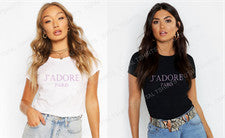 Para mujeres J'ADORE PARIS Manga Corta Moda Eslogan Camisetas Verano Damas Camiseta