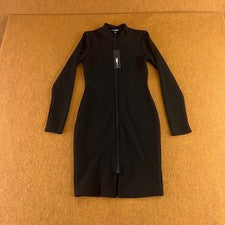 Moda Nova Mujer Pequeño Negro Elastizado Cuello Simulado Natalie Cremallera Mini Vestido Nuevo con Etiquetas