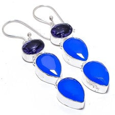 Pendiente de joyería de plata esterlina 925 hecho a mano de ónix azul,...