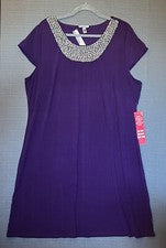 Nuevo con etiquetas Vestido midi para mujer Forever Fashion púrpura manga gorra. Escote con cuentas 3XL