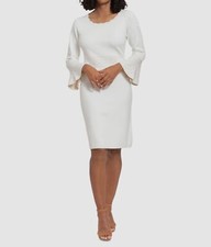 Vestido para mujer London Times marfil metálico cuello redondo manga campana talla pequeña PXL