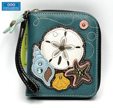 CARTERA PULSERA SAND DOLLAR PLAYA OCÉANO CREMALLERA ALREDEDOR TURQUESA CHALA