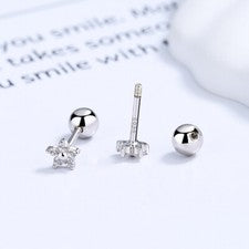 Mini Pendientes Estrella Tornillo Plata 925 Circonitas Mujer Niña
