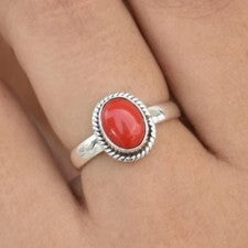 Anillo de plata de ley 925 con piedras preciosas de coral rojo hecho a mano joyería regalo para mujer