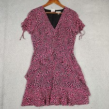 Mini Vestido Bar III Para Mujer 10 Rosa Punteado Gasa Volantes Manga Corta Nuevo con Etiquetas