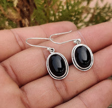 Pendientes colgantes de ónix negro de plata de ley 925 para mujer piedras preciosas naturales hechas a mano
