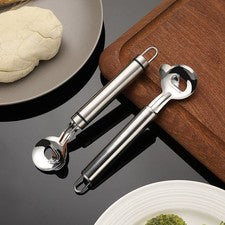 Cuchara peladora de acero inoxidable para pelar y cortar con mango antideslizante