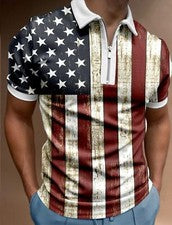 Polo Camisetas Hombre Crema Bandera Estadounidense Informal Golf Moda Deporte