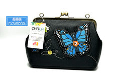 BOLSO BANDOLERA AZUL MARIPOSA JARDÍN KISSLOCK RFID CHALA AZUL MARINO